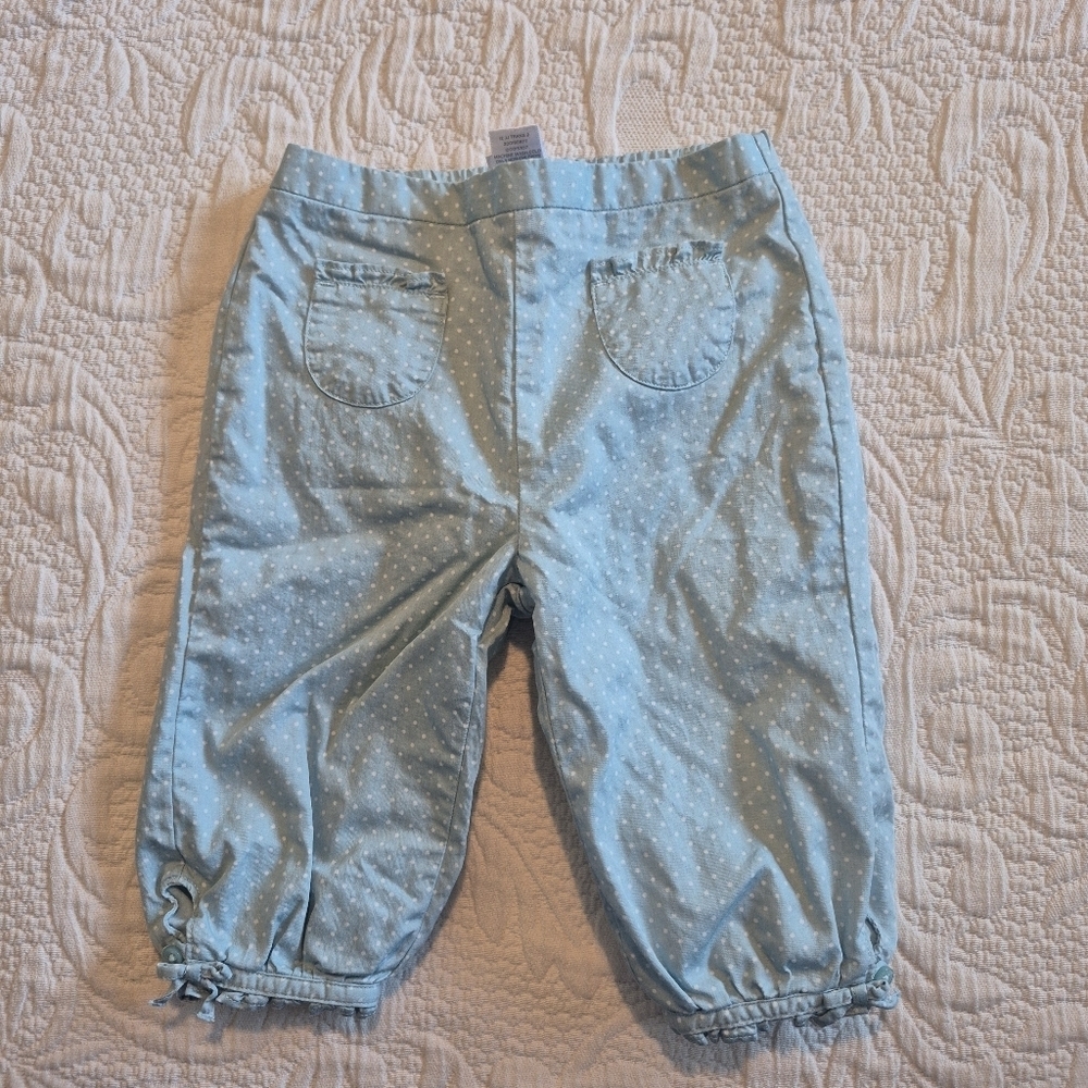 Janie and Jack girls size 6-12 months light blue with white polka dot pants VGUC